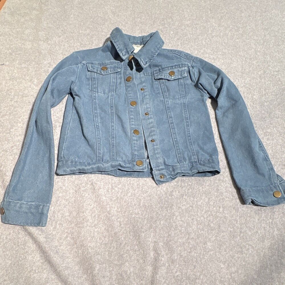 btween Girls Blue Denim Jacket Size 8 Button Front Long Sleeve Pockets Short